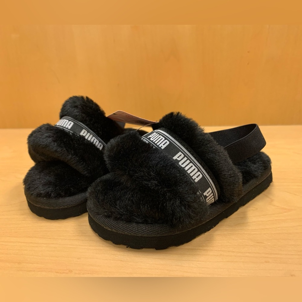 Puma Black Fuzzy Kids Sandals